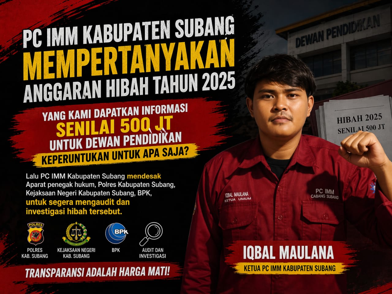 PC IMM KAB.SUBANG PERTANYAKAN HIBAH RP 500 JUTA UNTUK DEWAN PENDIDIKAN 